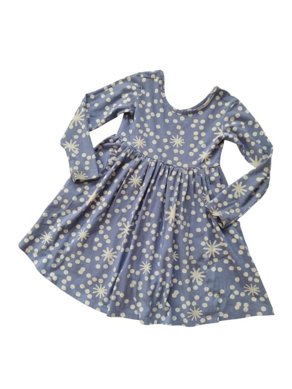 Hanna Andersson Long Sleeve Skater Dress 5 Periwinkle Snowflake Print Fit n Flar